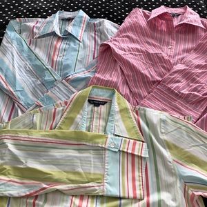 LANDS’ END 3/4s, button front, striped shirts.